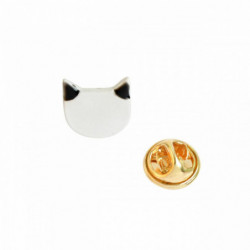 Pin Brože Cat Animal Black & White smalt 13mm x 11mm 1 kus