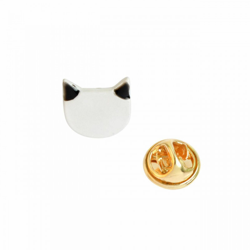 Pin Brože Cat Animal Black & White smalt 13mm x 11mm 1 kus