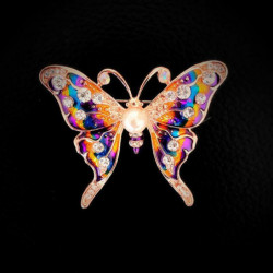 Pin Brože Butterfly Animal Multicolor imitace Pearl Clear drahokamu 50mm x 33mm 1 kus