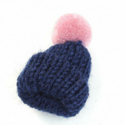 Vlněné Pin Brože pletená čepice Tmavě modrá W / Pink Pom Pom Ball 53mm(2 1/8") x 31mm (1 2/8"), 1 kus