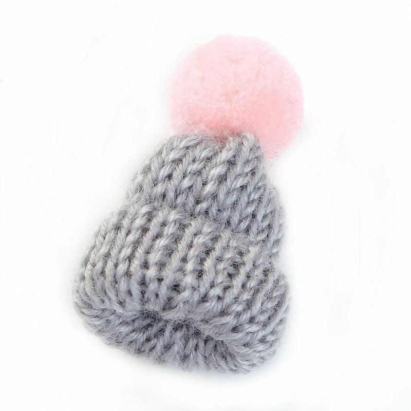 Vlněné Brože pletené čepice šedá s růžovou Pom Pom Ball 53mm(2 1/8") x 31mm (1 2/8"), 1 kus