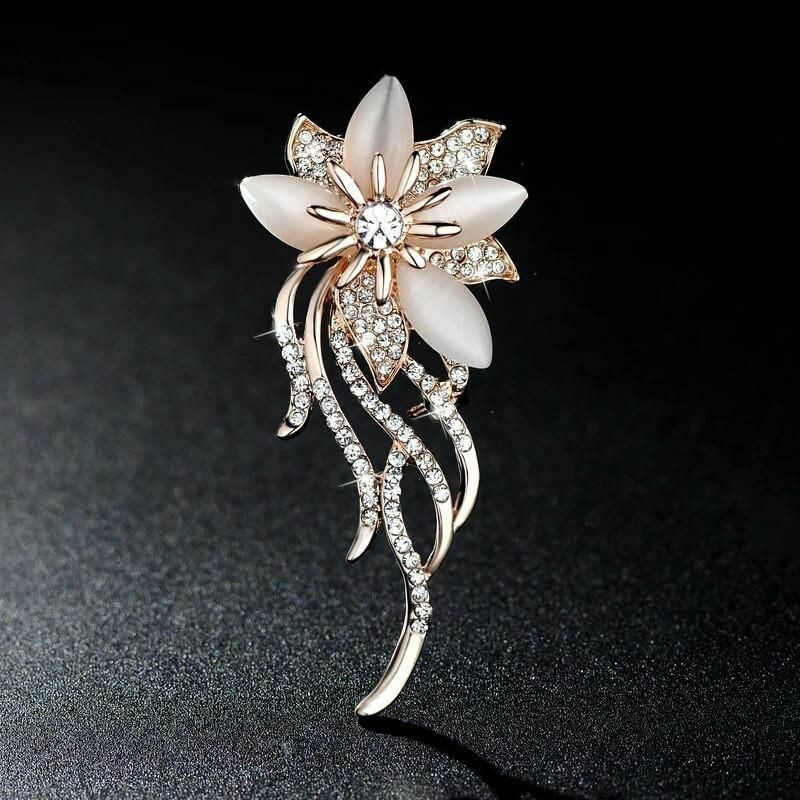 Pin Brože Flower Rose Gold Clear drahokamu 55mm 1 kus