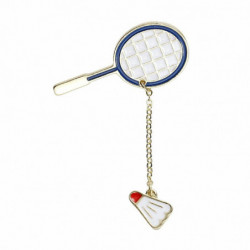 Tie Tac klopě Pin Brože Badminton raketa & míček pozlacený bílý smalt 66mm (2 5/8") x 43mm (1 6/8"), 1 kus