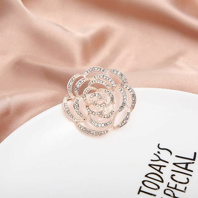 Pin Brože Květina Rose Gold Clear drahokamu 1 kus SH031776