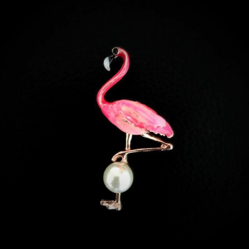 Pin Brože Flamingo Růžová Imitace perly 40 mm x 30 mm 1 kus