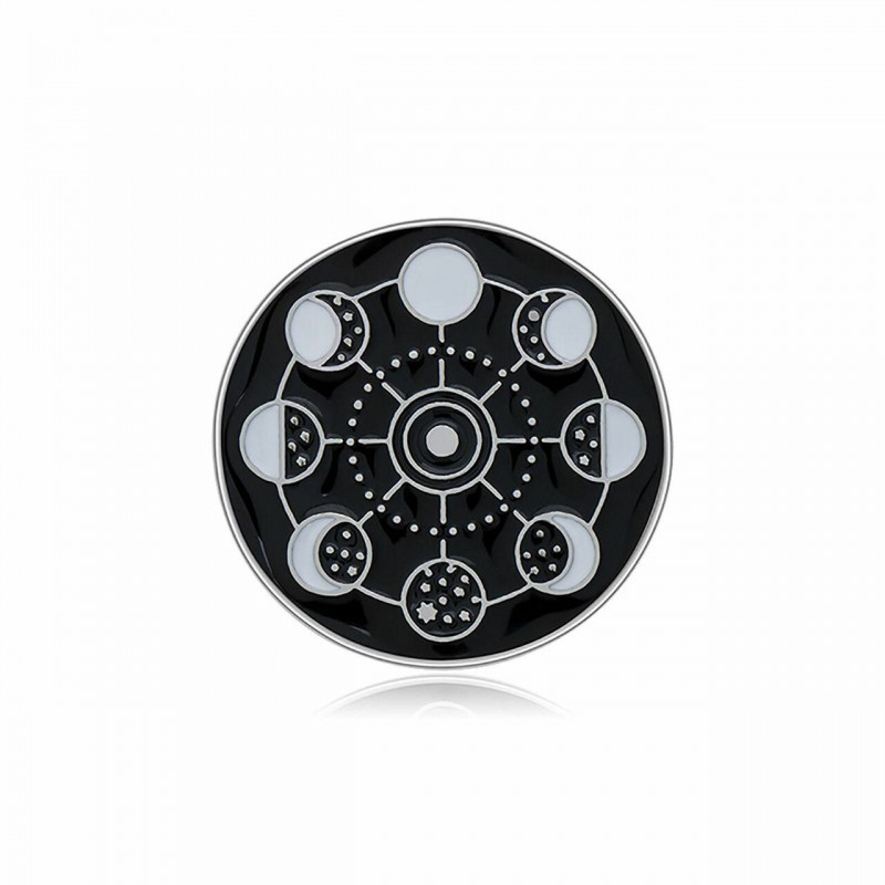 Galaxy Pin Brooches Moon Phases Černá a bílá Enamel 22mm Dia., 1 kus