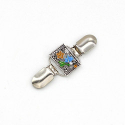 Pin Brože svetr klip květina stříbrný tón vícebarevný smalt 90mm x 32mm 1 kus