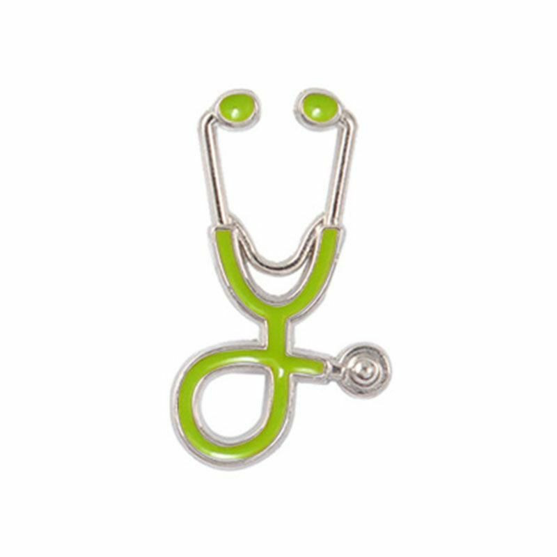 Pin Brooches Stethoscope stříbrný tón zelený 26mm x 15mm 1 kus