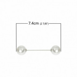 Šperky Stick Pin Brože stříbrný tón bílá akrylová Imitace perly 7.4 cm x1.6cm (2 7/8 "x 5/8"), 2 ks