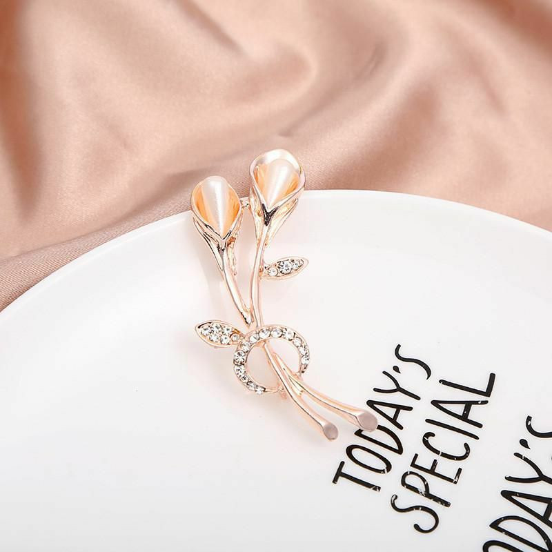 Pin Brože Květina Rose Gold Clear drahokamu 1 kus SH031773