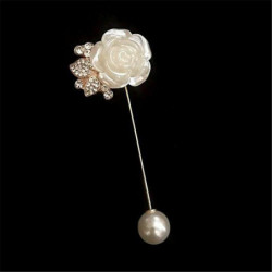 Pin Brože Flower Silver Tone imitace Pearl Clear drahokamu 80mm 1 kus