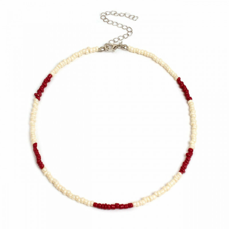 Sklo Boho Chic Bohemia Beaded Choker Náhrdelník Červený 35cm(13 6/8") dlouhý, 1 kus