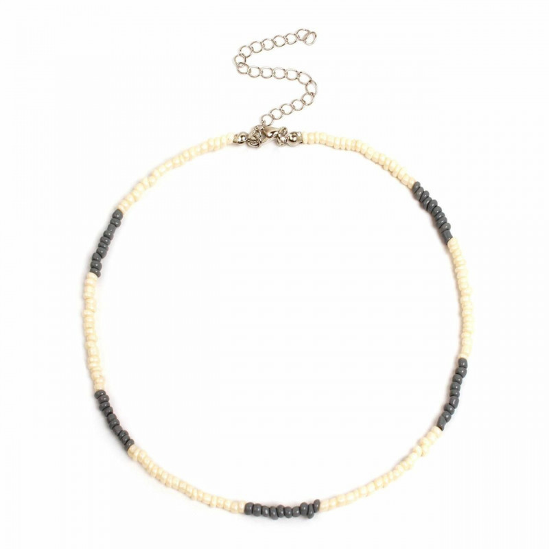 Sklo Boho Chic Bohemia Beaded Choker Náhrdelník šedý 35cm(13 6/8") dlouhý, 1 kus