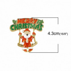 Pin Brože Vánoční Santa Claus pozlacené červené a zelené smalt 43mm (1 6/8") x 42mm (1 5/8"), 1 kus