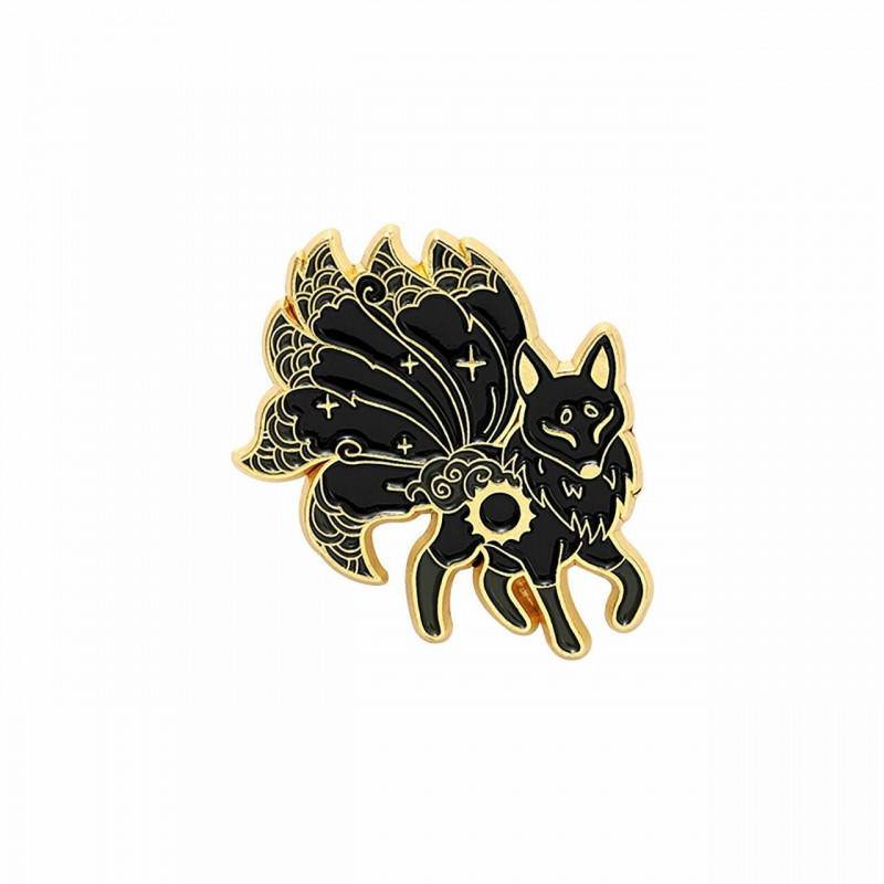 Pin Brože Fox Animal pozlacený černý smalt 28mm x 28mm 1 kus