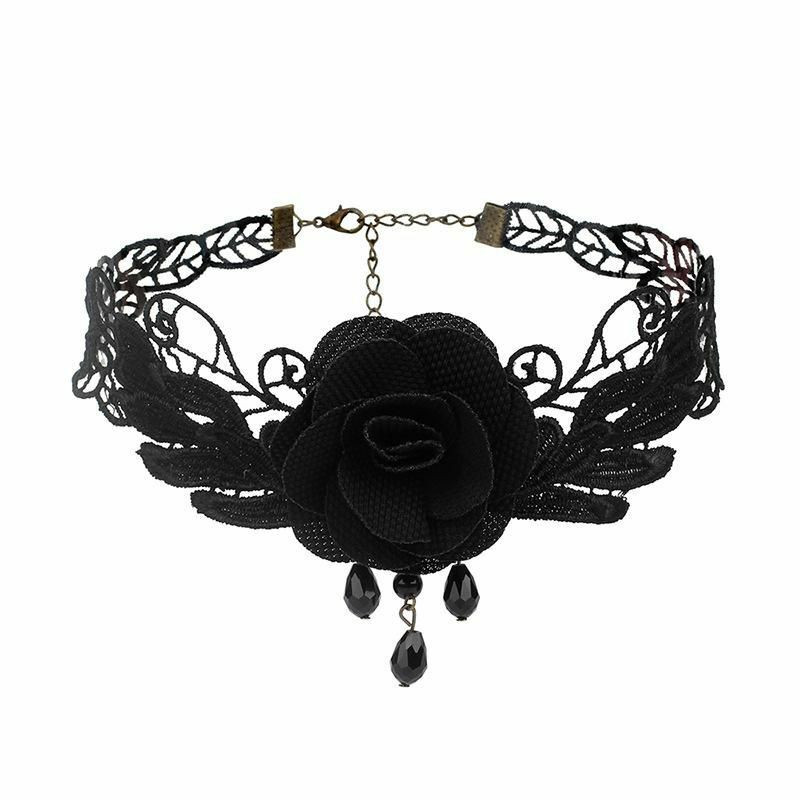 Choker Náhrdelník Black Flower Lace 32cm(12 5/8") dlouhý, 1 kus