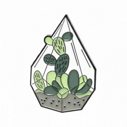 Pin Brože Pot Plant Cactus White & Green smalt 30mm x 18mm 1 kus