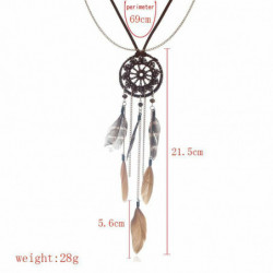 Vícevrstvý náhrdelník Gold Plated Brown Feather Dreamcatcher 69cm(27 1/8") dlouhý, 1 kus