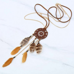 Vícevrstvý náhrdelník Gold Plated Brown Feather Dreamcatcher 69cm(27 1/8") dlouhý, 1 kus