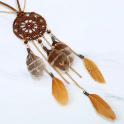 Vícevrstvý náhrdelník Gold Plated Brown Feather Dreamcatcher 69cm(27 1/8") dlouhý, 1 kus