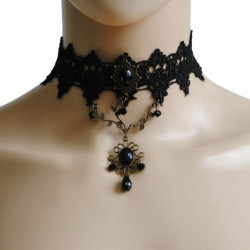 Lace Gothic Choker Náhrdelník černý 32cm(12 5/8") dlouhý, 1 kus