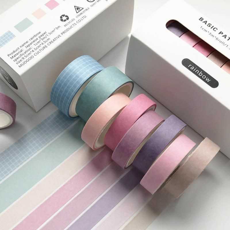 Multicolor-8ks / Box Retro Grid jednobarevná základní dekorace Washi Tape Set DIY zápisníku roztomilý nálepka Kawaii maskovací