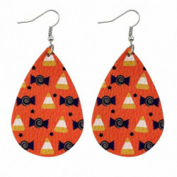 PU kožené Halloween náušnice Orange Candy Drop 78mm x 38mm 1 pár