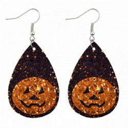 PU kožené náušnice Black & Orange Drop Halloween dýně flitry 78mm x 37mm 1 pár