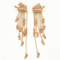 Náušnice na uši Rose Gold Tassel Star Clear Rhinestone 1 pár