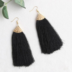 Náušnice Tassel Gold Plated Black 11.5cm x 5.5cm 1 pár