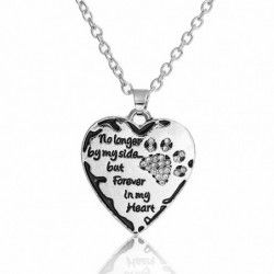 Pamětní náhrdelník pro domácí zvířata Starožitný stříbrný černý pes Paw Heart Message Clear Rhinestone Enamel 52cm(20 4/8")