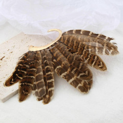 Ušní náušnice Clip Na Stud Wrap Náušnice Gold Plated Brown Feather 19.5cm x 12.7cm 1 kus