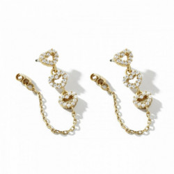 Řetězové náušnice Gold Plated Heart Clear Rhinestone 1 Pair