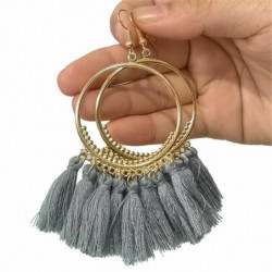 Tassel náušnice zlaté obložené šedé kruhové prsteny 10cm x 4cm 1 pár