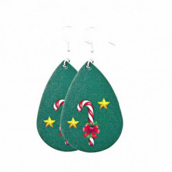 PU kožené náušnice Green Drop Christmas Candy Cane 75mm x 35mm 1 pár