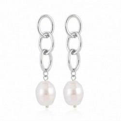 Link řetězové náušnice stříbrný tón bílý barokní imitace Pearl 7cm - 5cm 1 pár