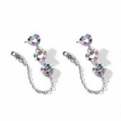 Řetězové náušnice Silver Tone Heart Multicolor Rhinestone 1 pár