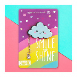 Dřevěná značka s řetězem a rhinestone "Smile and Shine", cloud brooches šperky