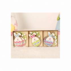 3ks Mix Easter Bunny Egg Dřevěné závěsné dekorace Wreath Craft Domácí dekorace Party Diy Dřevěné žetony závěsné ozdoby 42x70mm