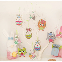 3ks Mix Easter Bunny Egg Dřevěné závěsné dekorace Wreath Craft Domácí dekorace Party Diy Dřevěné žetony závěsné ozdoby 42x70mm