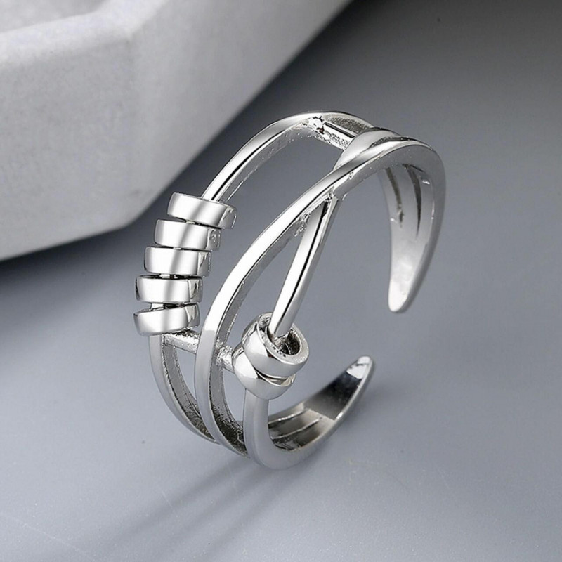 Otevřený nastavitelný úzkostný kroužek s obloukem Spinner Ring pro úzkostný kroužek Silver Tone Multilayer Geometric 1 Piece