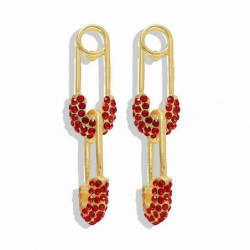 Ušní náušnice Gold Plated Pin Red Rhinestone 5.1cm x 1cm 1 pár