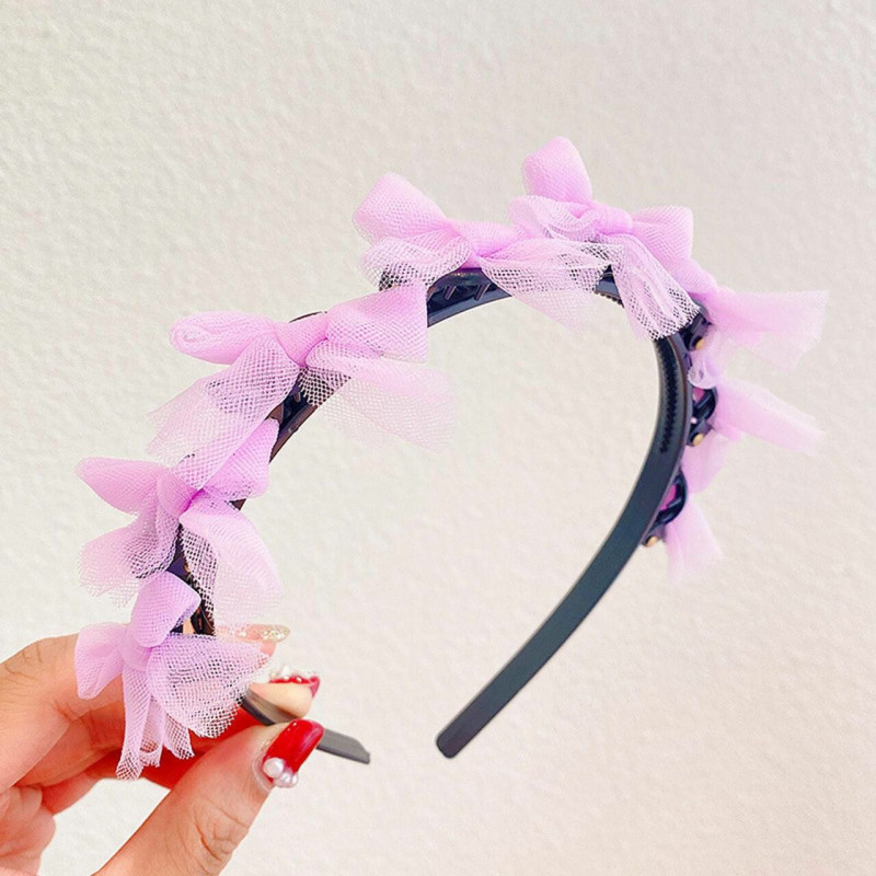 Akrylové a pryskyřice Dětské Headband Hair Hoop Braided Účes Pale Lilac Bowknot Lace 11cm Dia., 1 kus