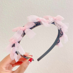 Akrylové a pryskyřice Dětské Headband Hair Hoop Braided Účes Růžový Bowknot Lace 11cm Dia., 1 kus