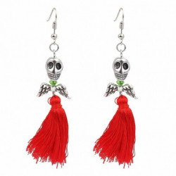 Halloween náušnice Antique Silver Red Skull Střapec 9.4 cm x 1.3 cm Post / Wire Velikost: (21 gauge), 1 pár