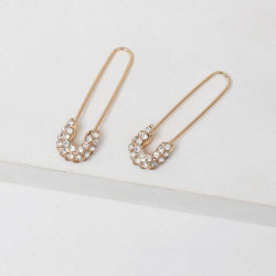 Náušnice Zlato Plátěné Pin Clear Rhinestone 3.5cm x 1cm 1 Pair