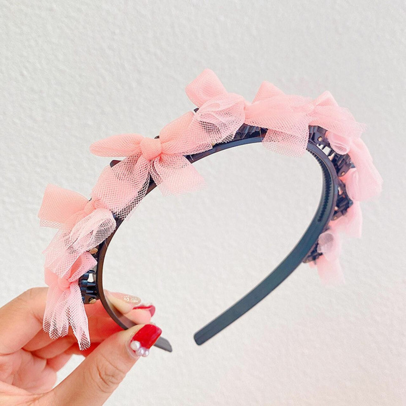 Akrylové a pryskyřice Dětské Headband Hair Hoop Braided Účes Orange Pink Bowknot Lace 11cm Dia., 1 kus