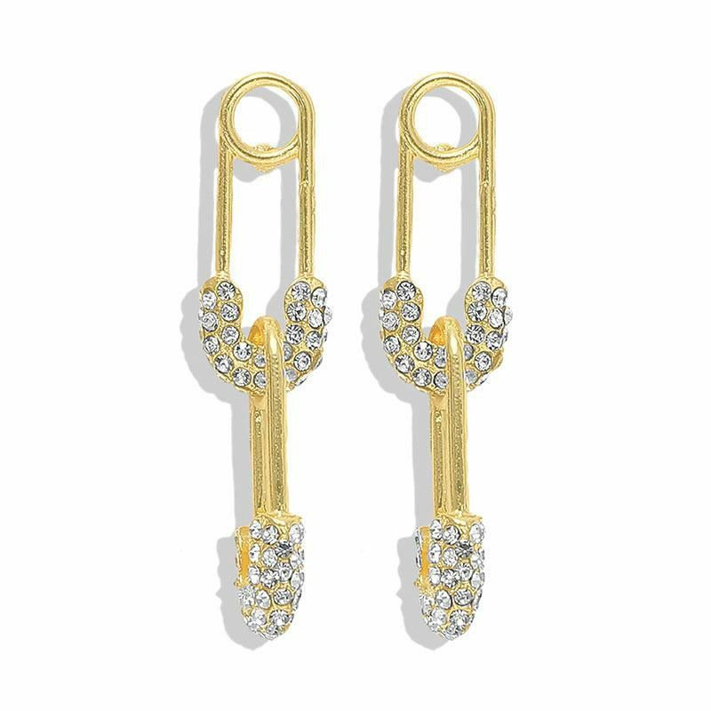 Náušnice Zlato Plátěné Pin Clear Rhinestone 5.1cm x 1cm 1 Pair