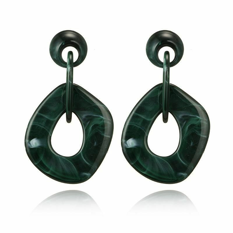 Akrylové řetězové náušnice Dark Green Marble Effect 7, 8 cm x 4, 3 cm 1 pár