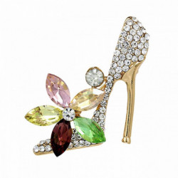 Pin Brooches Vysoké Podpatky Květy Zlaté Ploché Multicolor Rhinestone 3.6cm x 2.8cm 1 kus